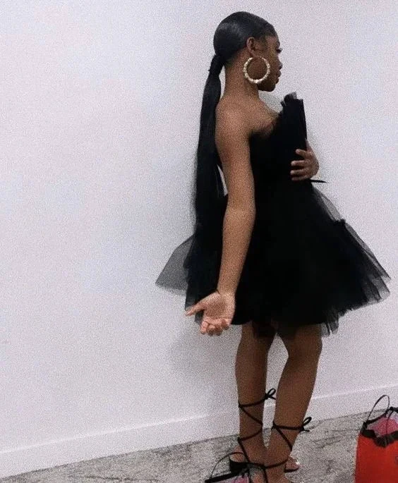 Black Tulle Homecoming Dress Cute Little Black Party Dress Y504 by simplepromdress