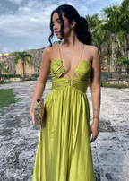 Chic Halter Green Long Satin Ruched Prom Dress Formal A Evening Dress Y8098 by simplepromdress