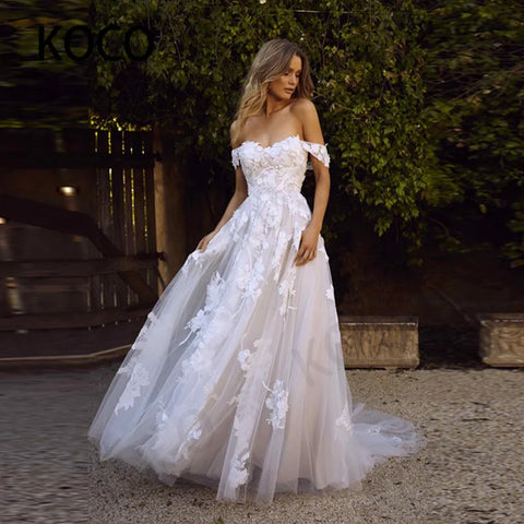 MACDOUGAL Boho Wedding Dress off The Shoulder Vintage Lace Appliques Bride Dresses Vestido De Novia Custom Made For Women
