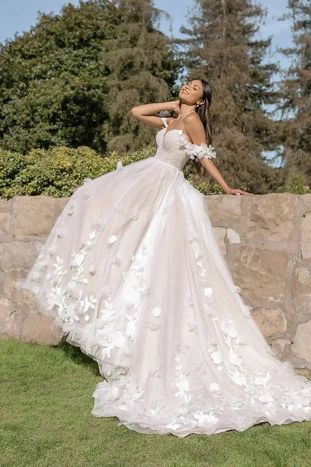 Whimsical Tulle Ballgown Wedding Dress With 3D Flowers And Off the Shoulder Straps Sweetheart Custom Made For Women by payinti