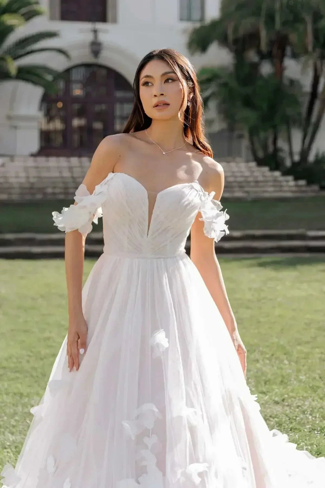 Whimsical Tulle Ballgown Wedding Dress With 3D Flowers And Off the Shoulder Straps Sweetheart Custom Made For Women by payinti