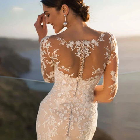 MACDUGAL Wedding Dress 2023 Luxury Sexy Lace Self-Cultivation Detachable Train Elegant Long Sleeves Button Vestido De Novia