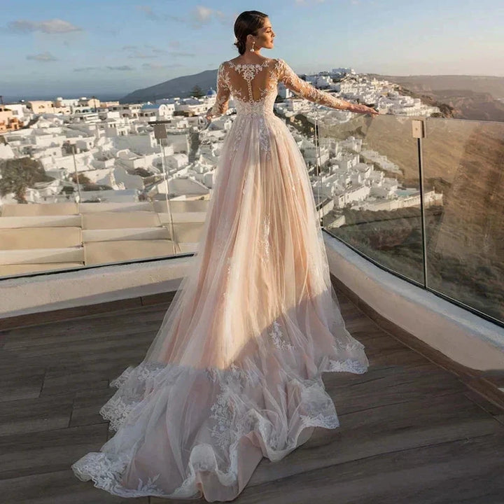 MACDUGAL Wedding Dress 2023 Luxury Sexy Lace Self-Cultivation Detachable Train Elegant Long Sleeves Button Vestido De Novia by payinti