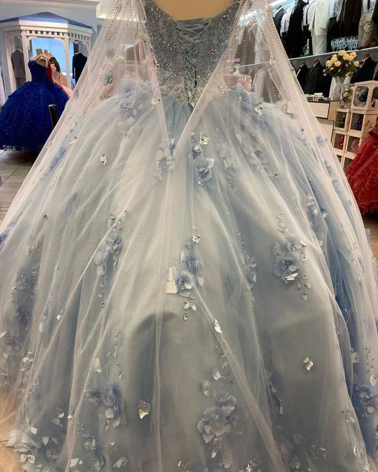 Ball Gown Light Blue Quinceanera Dresses 3D Flowers Sweet 16 Dress Y6569 by simplepromdress