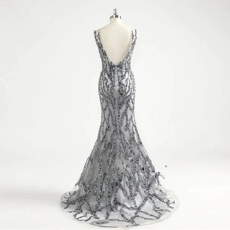Incredible Luxury Gray O Neck Sexy Mermaid Formal Evening Dress Y6670 by simplepromdress