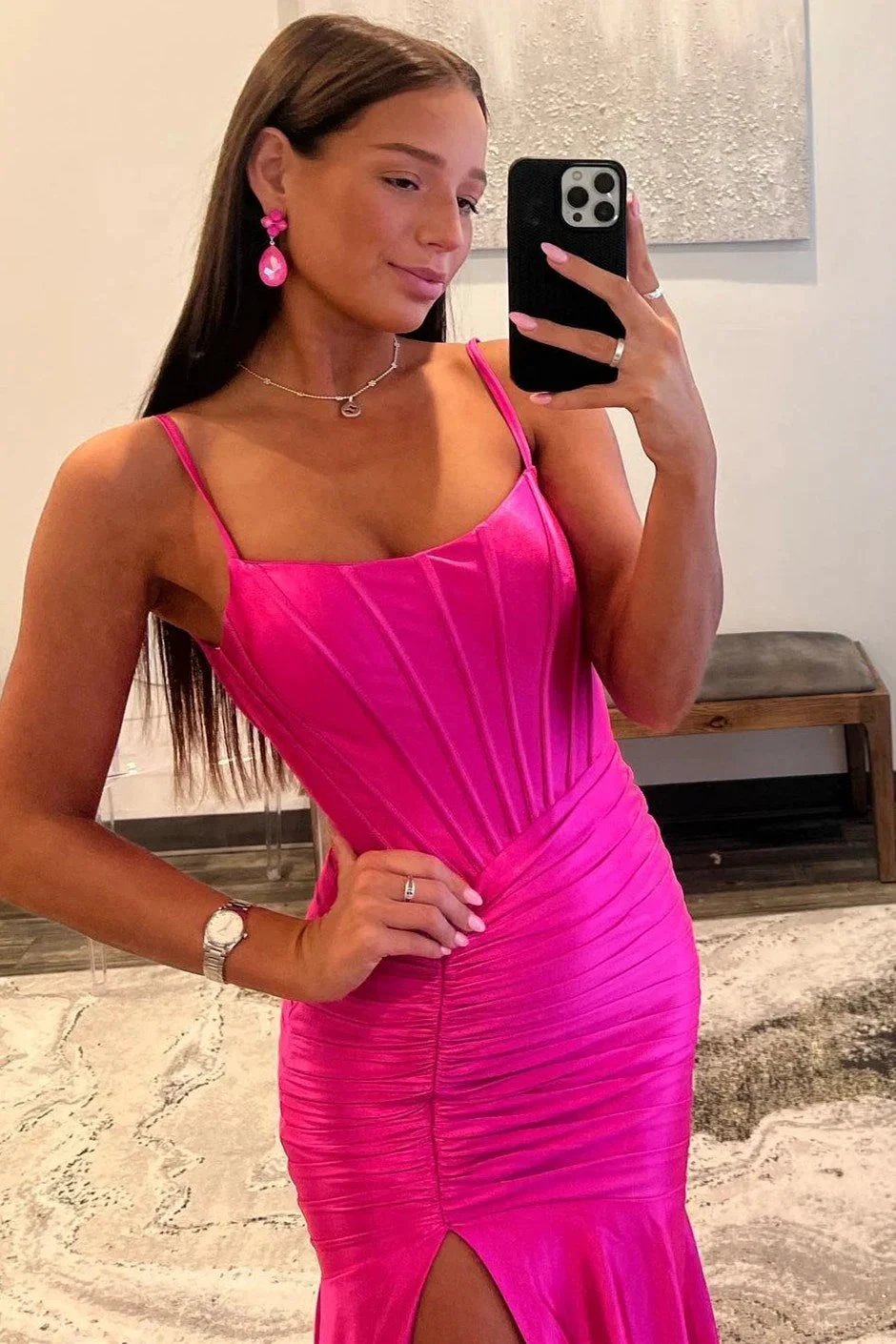 Sunnderly Addilynn| Mermaid Scoop Neck Satin Prom Dress with Slit by KissProm