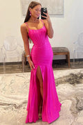 Sunnderly Addilynn| Mermaid Scoop Neck Satin Prom Dress with Slit by KissProm