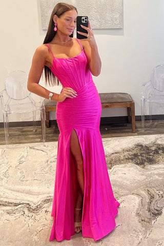 Sunnderly Addilynn | Meerjungfrau-Ballkleid aus Satin mit U-Ausschnitt und Schlitz