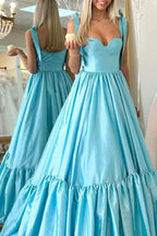 Kamilah| Red Sweetheart Bow Strap A-Line Long Prom Dress by KissProm
