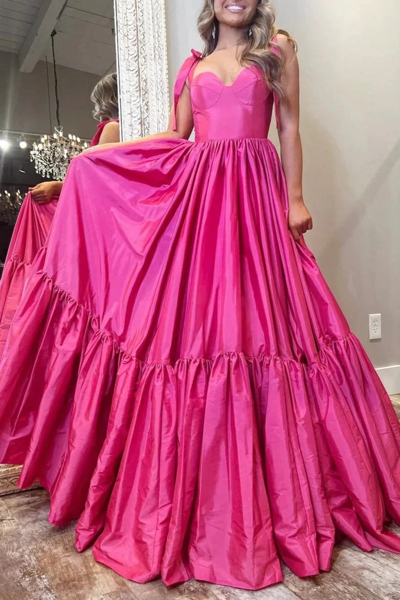 Kamilah| Red Sweetheart Bow Strap A-Line Long Prom Dress by KissProm