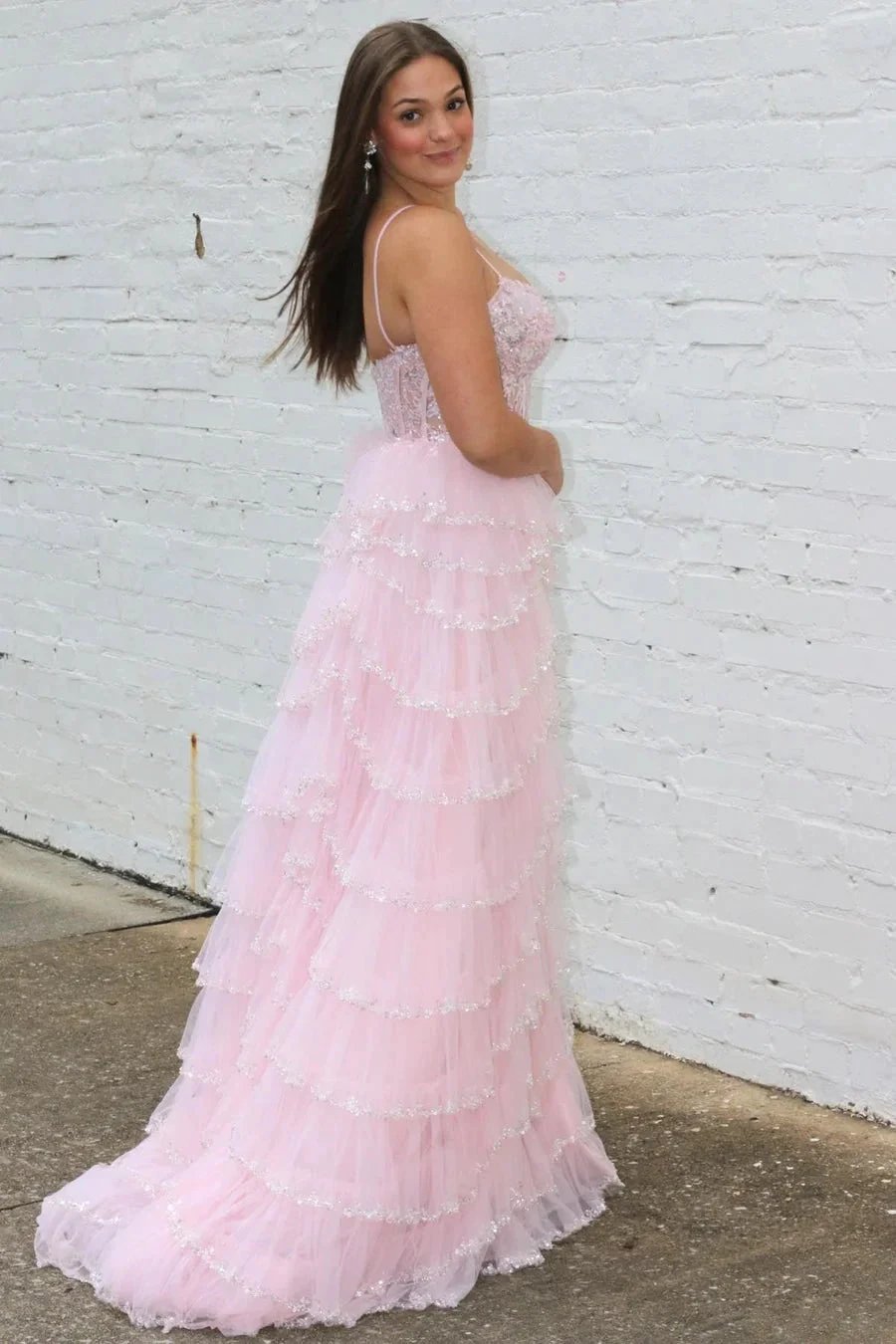 Abbie | Straps Black Mesh Cutout Sequined Layered Long Prom Dress by KissProm