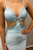 Meredith | Light Blue V-Neck Cutout Rhinestone Mermaid Long Formal Dress by KissProm