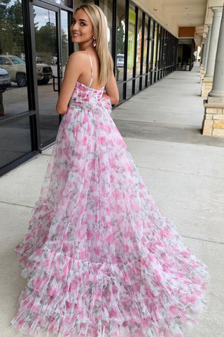 Rita | Vestido de fiesta largo con escote halter, corte A y abertura en la espalda en rosa