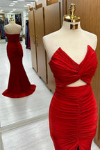 Monique | Red Strapless Twisted Knot Mermaid Long Formal Dress with Slit by KissProm