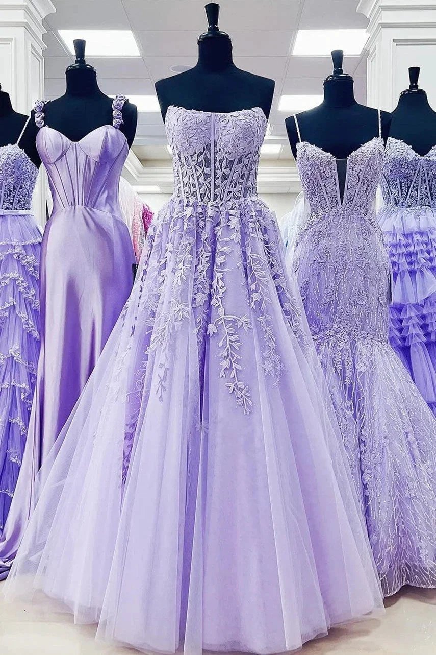 Nell | Aqua Blue Appliques Strapless A-Line Long Prom Dress by KissProm