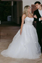 Nell | Aqua Blue Appliques Strapless A-Line Long Prom Dress by KissProm