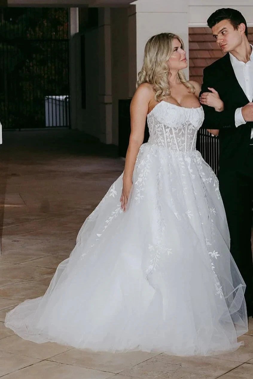 Nell | Aqua Blue Appliques Strapless A-Line Long Prom Dress by KissProm