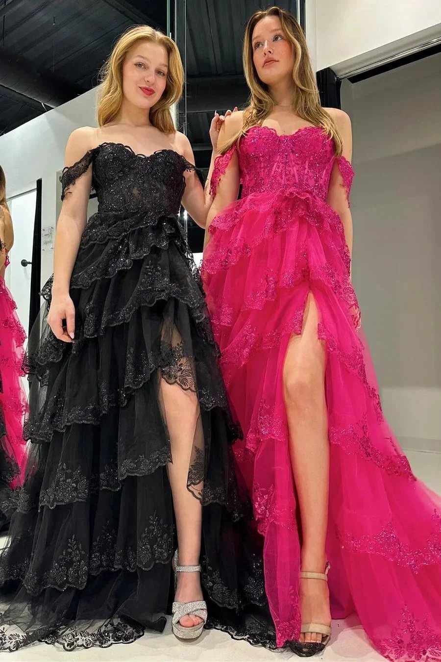 Maryann | Periwinkle Tulle Appliques Off-the-Shoulder Ruffle Long Prom Dress by KissProm