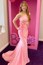 Melanie | Pink One-Shoulder Cutout Trumpet Long Prom Dress by KissProm