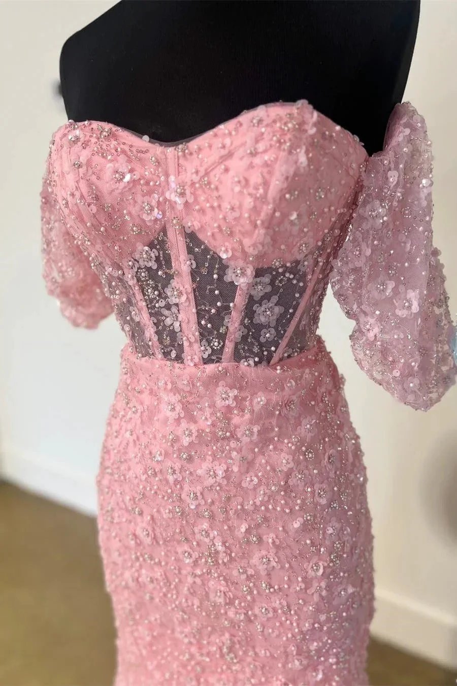 Mindy | Pink 3D Floral Lace Sweetheart Mermaid Long Prom Dress with Slit by KissProm
