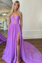 Hot Pink Strapless Keyhole Pleated A-Line Prom Dress by KissProm