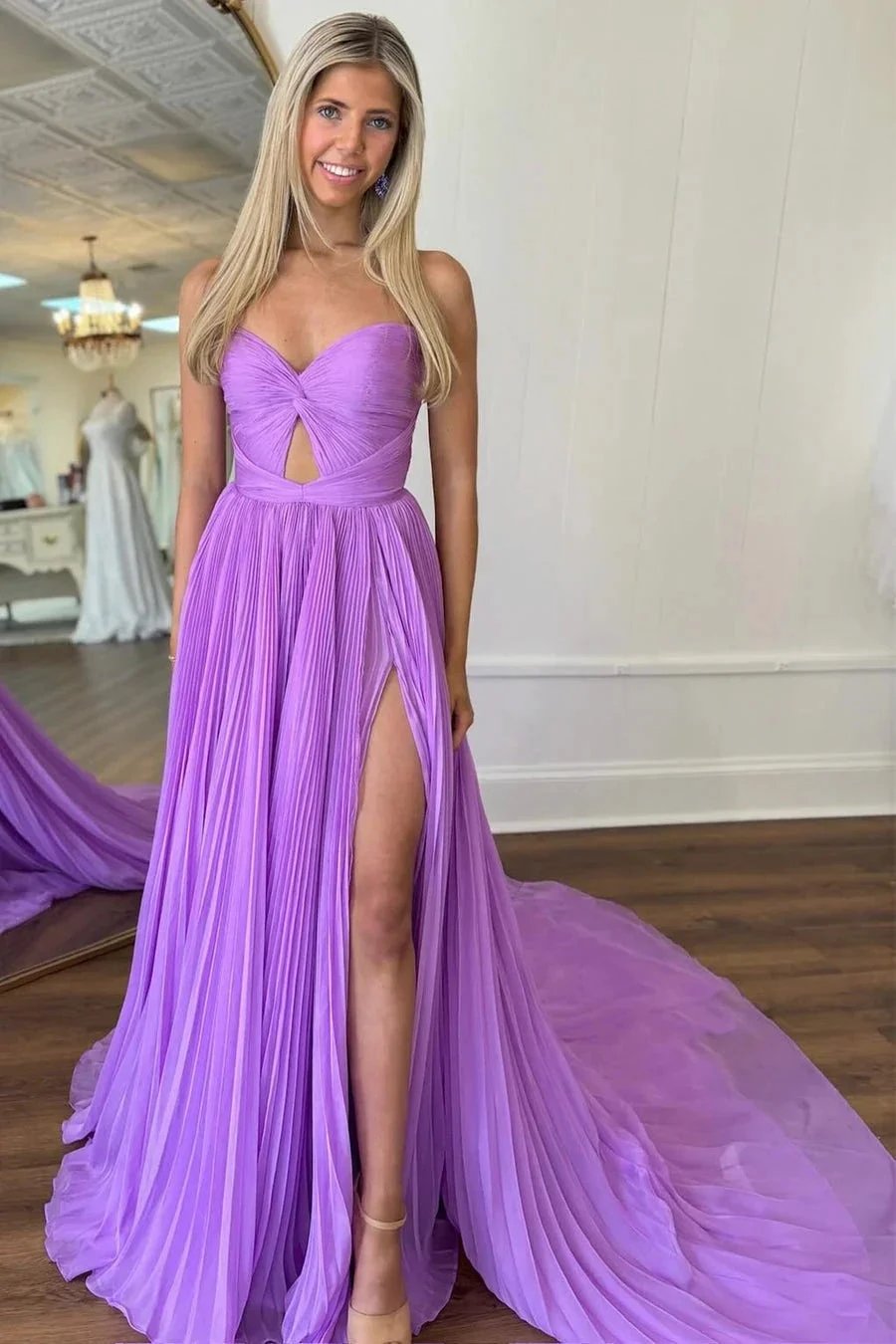 Hot Pink Strapless Keyhole Pleated A-Line Prom Dress by KissProm