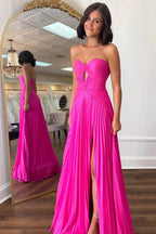 Hot Pink Strapless Keyhole Pleated A-Line Prom Dress by KissProm