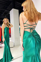 Emerald Scoop Neck Lace-Up Mermaid Long Prom Gown by KissProm