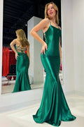Emerald Scoop Neck Lace-Up Mermaid Long Prom Gown by KissProm