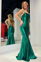 Emerald Scoop Neck Lace-Up Mermaid Long Prom Gown by KissProm