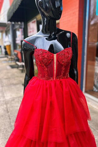 Vestido de fiesta largo con corsé bordado con lentejuelas y volantes escalonados