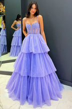 Tiered Ruffle Sequin-Embroidery Corset Long Prom Gown by KissGroup
