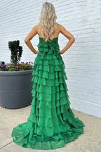 Strapless High-Waist Ruffle Tiered Long Prom Dress with Bow by KissGroup