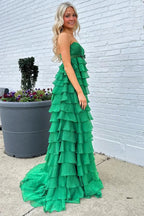 Strapless High-Waist Ruffle Tiered Long Prom Dress with Bow by KissGroup