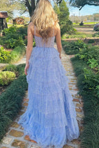 Lavender Tulle Sequin Ruffle Tiered Long Prom Dress by Kissprom