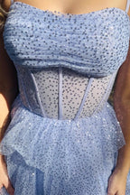 Lavender Tulle Sequin Ruffle Tiered Long Prom Dress by Kissprom
