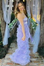 Lavender Sweetheart Bow Belt Ruffle Maxi Dress by Kissprom