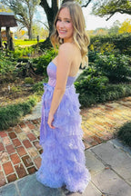 Lavender Sweetheart Bow Belt Ruffle Maxi Dress by Kissprom