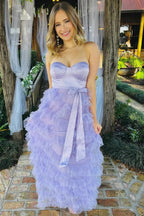 Lavender Sweetheart Bow Belt Ruffle Maxi Dress by Kissprom