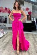 Strapless Ruched Maxi Dress with Attached Train by KissGroup