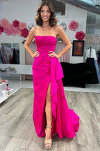 Strapless Ruched Maxi Dress with Attached Train by KissGroup