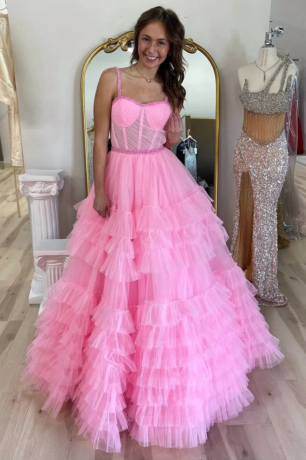 Tiered Ruffle Sweetheart Beaded Long Prom Dress by KissProm