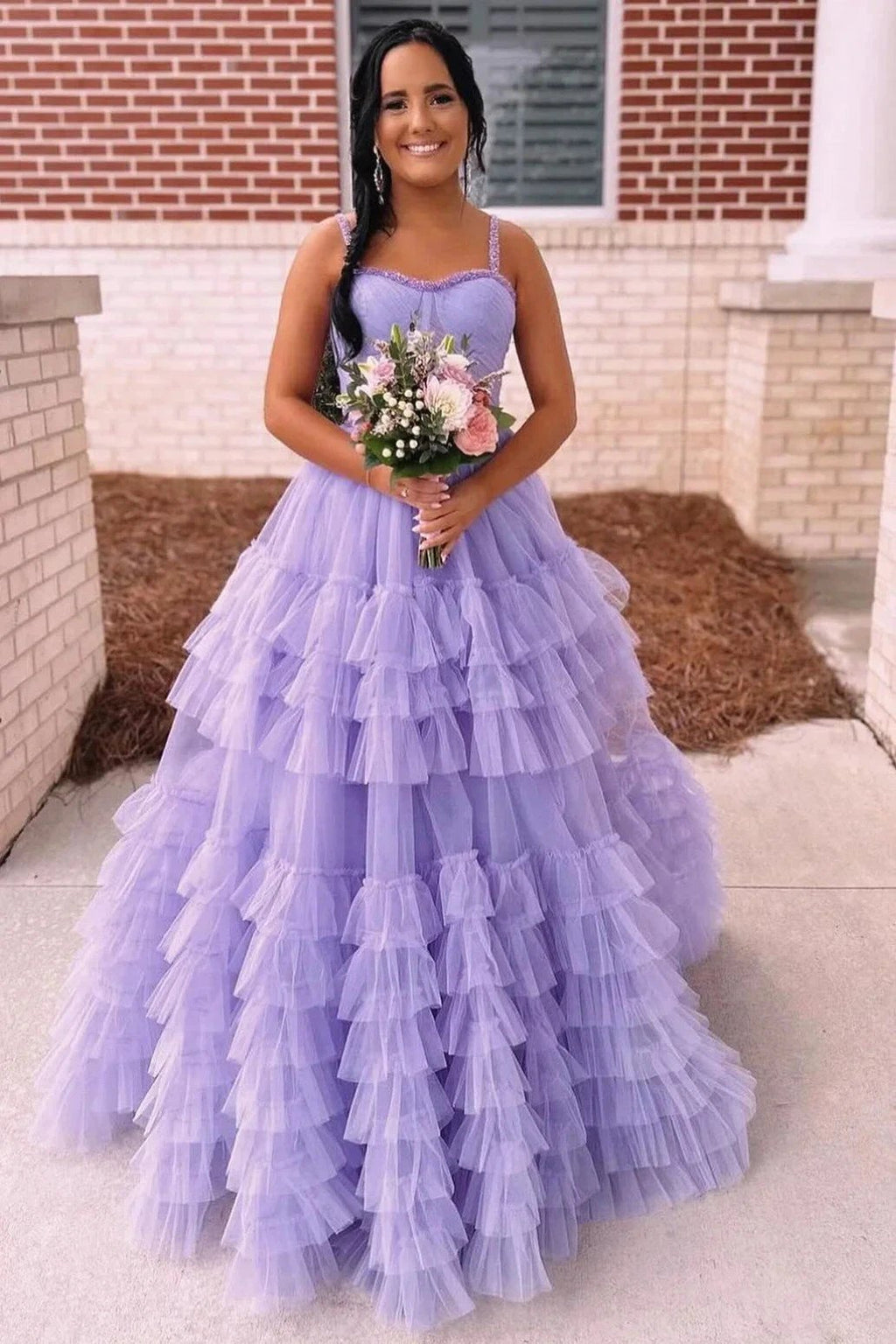 Tiered Ruffle Sweetheart Beaded Long Prom Dress by KissProm
