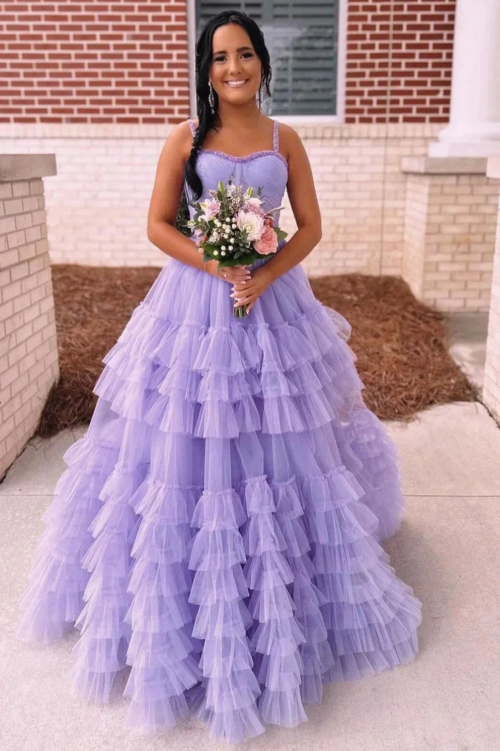 Tiered Ruffle Sweetheart Beaded Long Prom Dress by KissProm