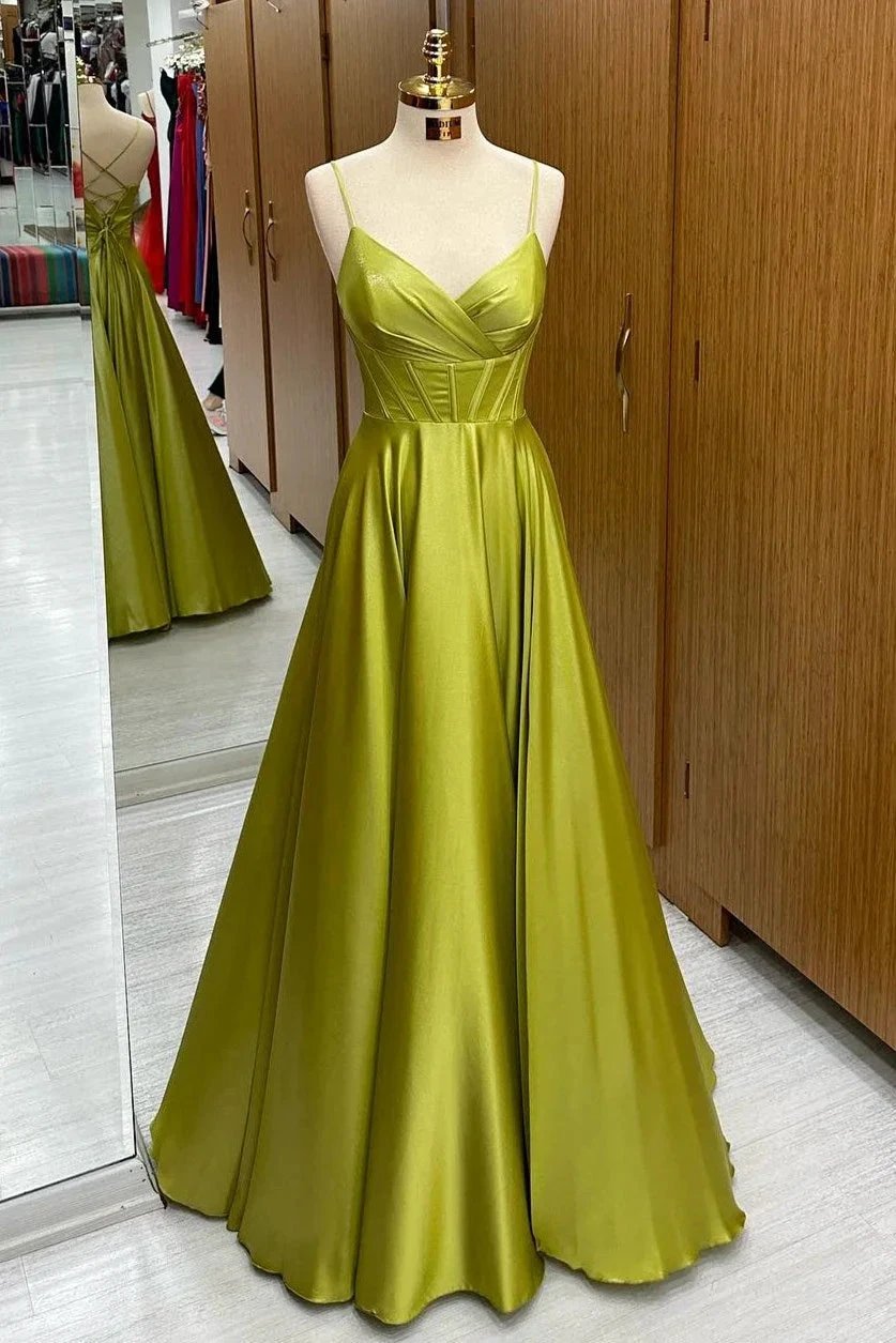 Olive Green Corset Lace-Up A-Line Long Formal Dress by KissProm