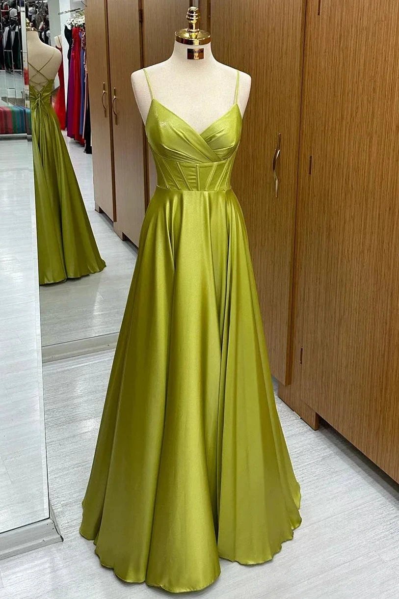 Olive Green Corset Lace-Up A-Line Long Formal Dress by KissProm
