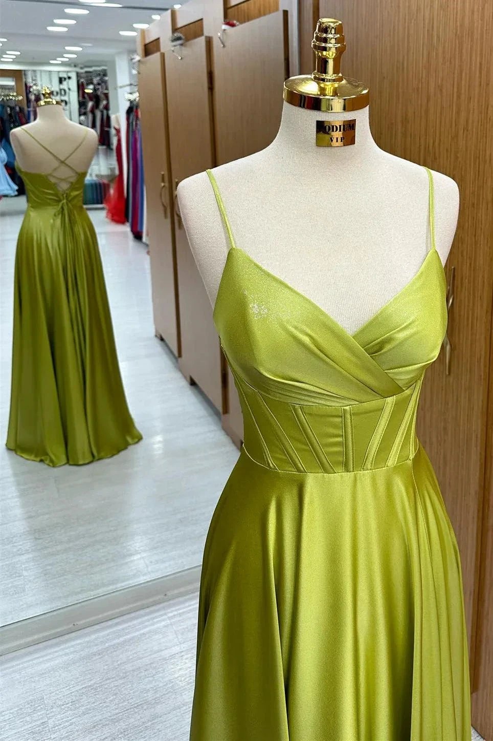 Olive Green Corset Lace-Up A-Line Long Formal Dress by KissProm