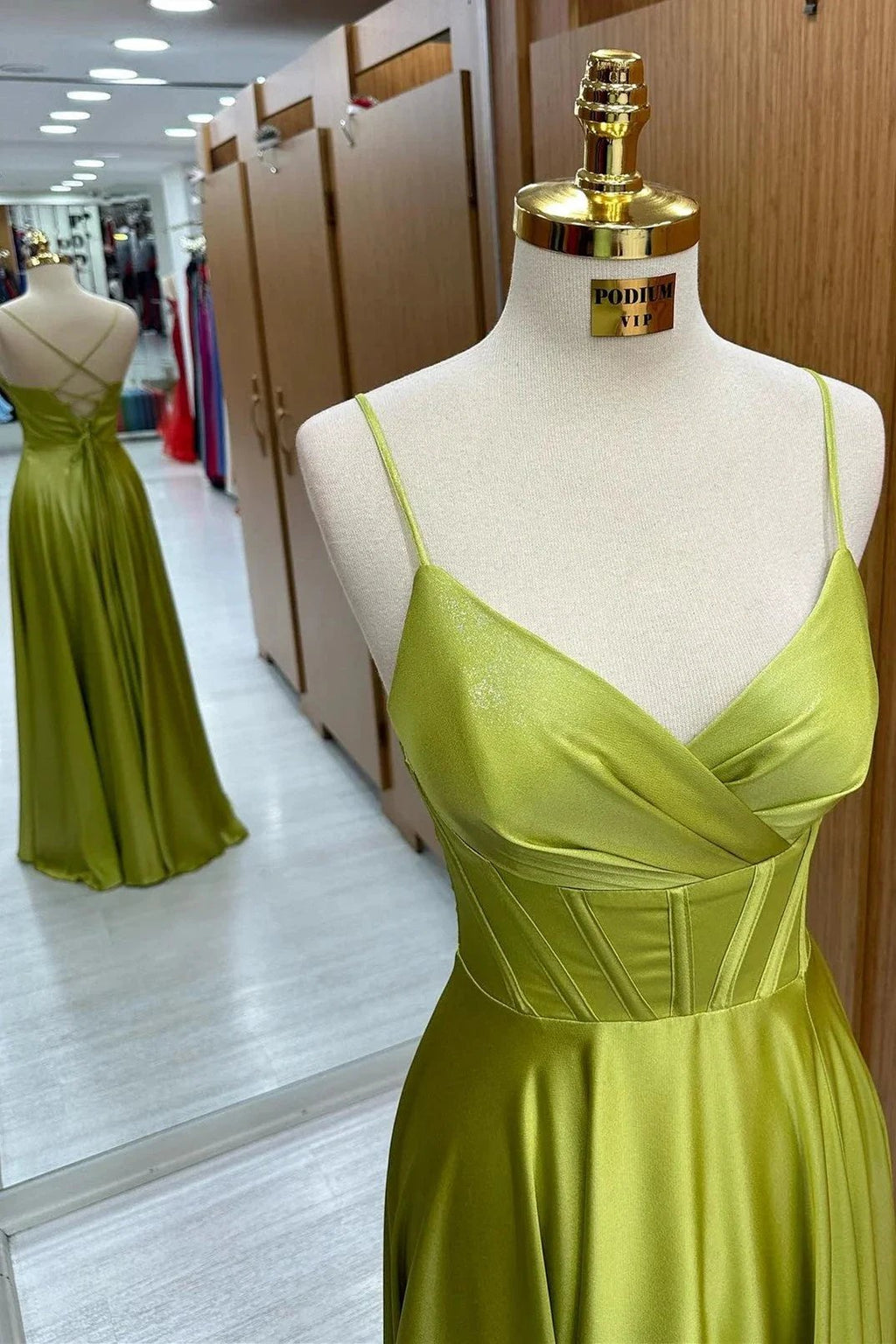 Olive Green Corset Lace-Up A-Line Long Formal Dress by KissProm
