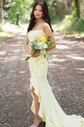 Sophianne | Yellow Spaghetti Straps Mermaid Satin Formal Prom Dress by KissProm