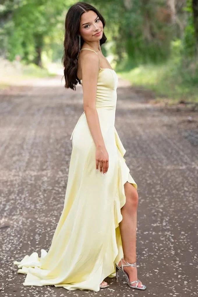 Sophianne | Yellow Spaghetti Straps Mermaid Satin Formal Prom Dress by KissProm